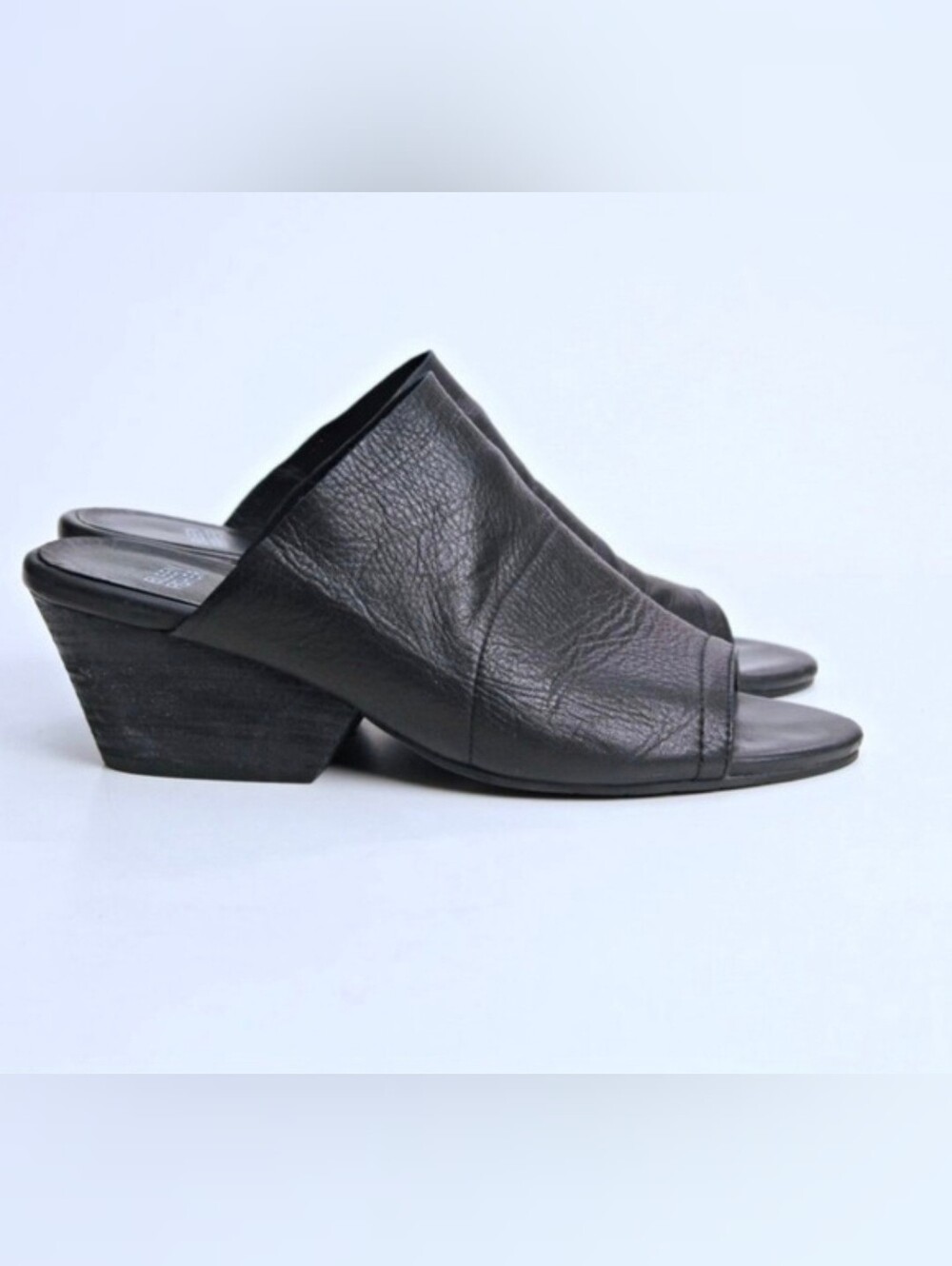 Eileen Fisher Black Leather Open-Toe Mule Heels